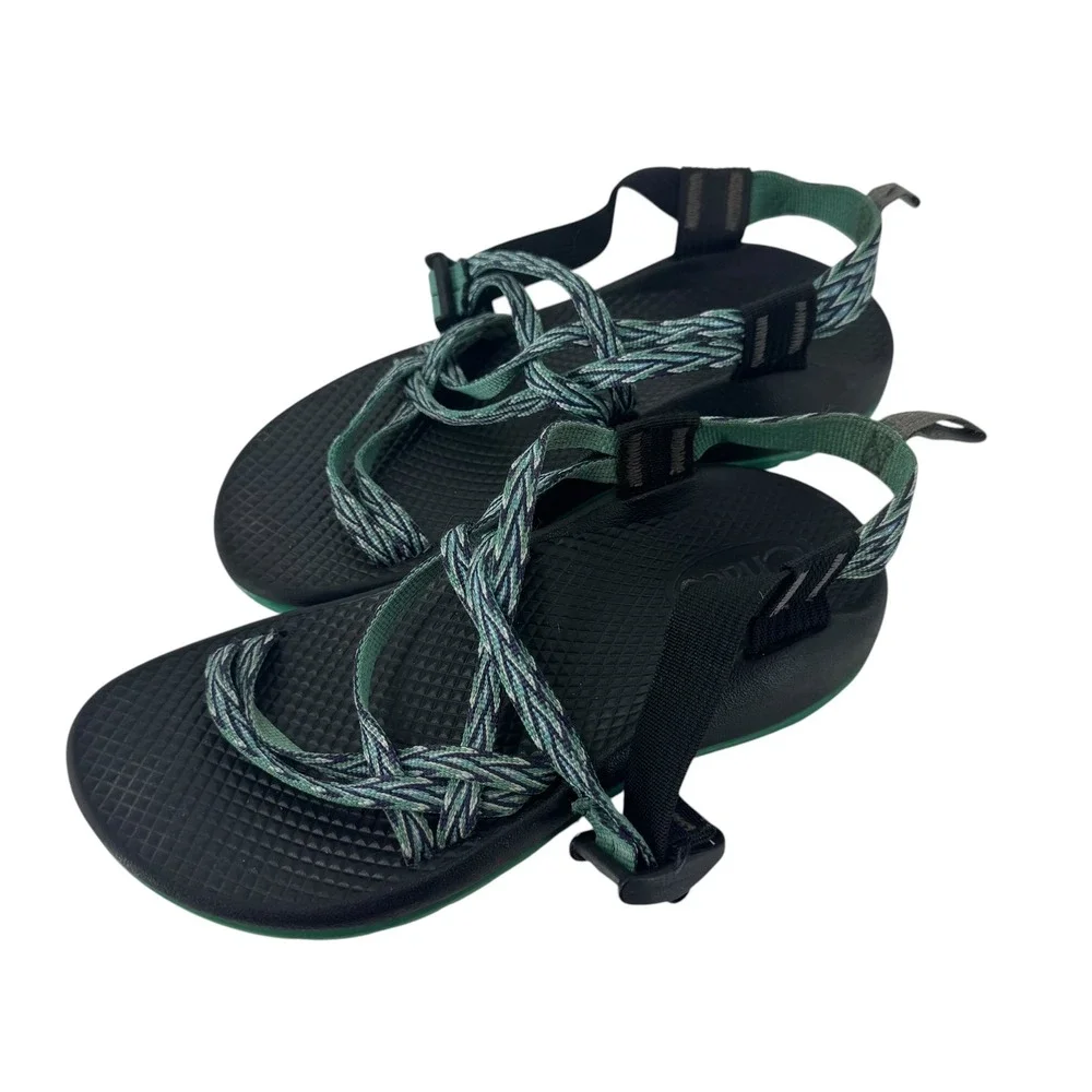 Chaco Z/Cloud 2 Kids Size 4 Sport Sandals Black Green Braided Straps Toe Loop